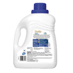 Back of a white Woolite laundry detergent jug with product information label, barcode and HE symbol