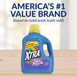 Xtra detergent bottle on wooden surface with headline 'America's #1 Value Brand' above it