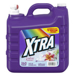 Front-facing purple XTRA Tropical Passion detergent jug with label showing brand name and flower graphic