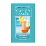 Turquoise Yankee Candle Bahama Breeze scent panel showing a tropical cocktail image and the brand logo on a blue background.