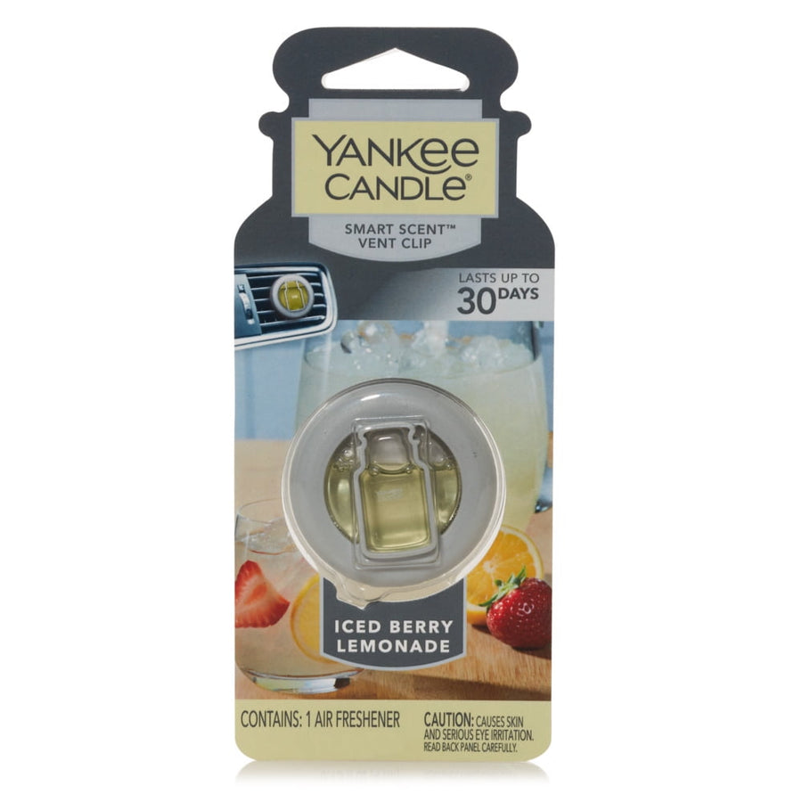 Yankee Candle Iced Berry Lemonade Smart Scent vent clip in retail blister card packaging with visible fragrance bottle