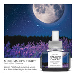 yankee candle scentplug refill in midsummer's night scent, single bottle with lavender field and moon background