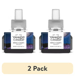 Two Yankee Candle Midsummer's Night ScentPlug refill bottles side by side with labels and white caps, 2 pack banner below