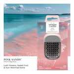 Yankee Candle Pink Sands Sidekick visor clip packaged against a beach-inspired background