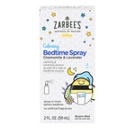 Front-facing product box of Zarbee's Baby Calming Bedtime Spray with bee mascot and chamomile and lavender artwork