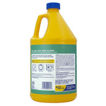Rear view of a yellow Zep gallon bottle showing the product directions, warning text, icons and barcode on a green label.