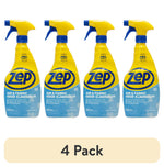Four Zep Air & Fabric Odor Eliminator spray bottles with blue labels and yellow triggers on white background, '4 Pack' badge below.