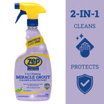 Front-facing purple Zep Home Pro Miracle Grout spray bottle with yellow trigger and label on a white background