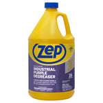 Yellow Zep gallon jug with blue cap showing front label for Zep Industrial Purple Degreaser on white background.