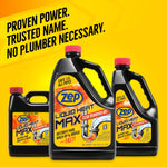 Three sizes of Zep Liquid Heat Max black jugs with red caps against a yellow background and headline about proven power