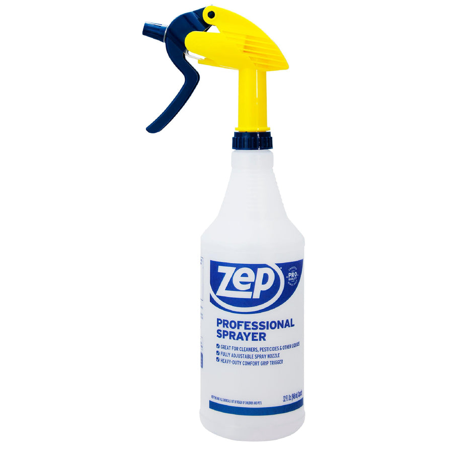 Zep Professional spray bottle with yellow trigger and blue Zep label on a white background