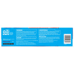 Back panel of Ziploc freezer box with warning, usage and barcode printed on a blue background