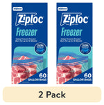 Two identical Ziploc Freezer gallon bag boxes side-by-side showing blue packaging and meat image