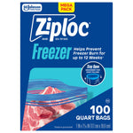 Front-facing Ziploc Freezer quart bag packaging showing sealed bag of raw meat and branding
