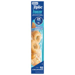 Tall narrow product package image for Ziploc Freezer with bagel photo and branding indicating 2-gallon bags