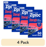 Four Ziploc quart storage box graphics arranged in a row with blueberries and a 50 quart bags label.