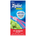 Full product packaging image of Ziploc Slider gallon bags displaying Power Shield badge, grapes, and ‘60 Storage Gallon’.