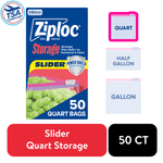 Single Ziploc Slider quart bag box with icons for quart, half gallon and gallon and 50 CT label