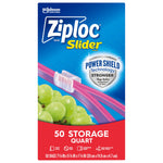 Tall Ziploc Slider quart packaging showing Power Shield technology badge and grape imagery on blue and red layout