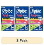 Three identical Ziploc Slider quart bag boxes showing Ziploc logo, slider graphic and grapes on white background