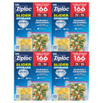 Graphic sheet showing repeated Ziploc Slider storage variety pack artwork with 166 total bags messaging
