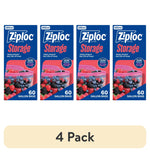 Four identical Ziploc Storage gallon bag boxes in a row showing packaging artwork with berries and blue design.