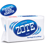 Single wrapped Zote white laundry soap bar in white packaging with prominent blue ZOTE logo and net weight text.